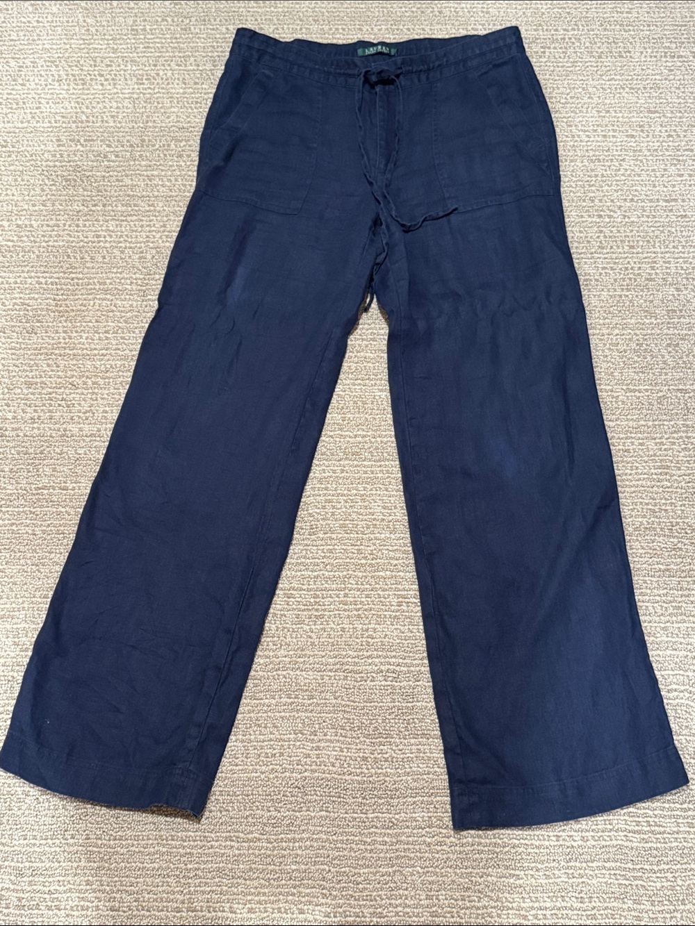 Lauren Ralph Lauren Navy Linen Wide-Leg Drawstring Trousers